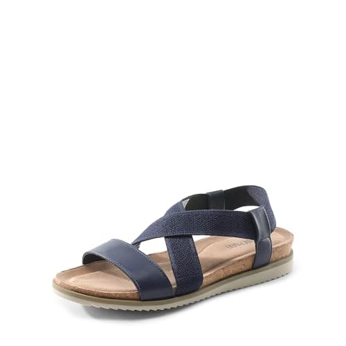 DREAM PAIRS Women's Comfortable Low Wedge Sandals, Open Toe Slip On Strappy Flat Sandals Light-weight Summer Shoes - Image 1