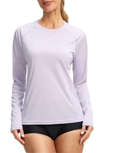 Viodia Rash Guard for Women UPF 50+ SPF UV Long Sleeve Shirts Sun Protection Dri Fit Hiking Swim Shirt with Pockets Light Purple M - Image 1