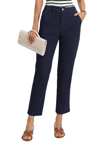 GRACE KARIN Work Pants Women Business Casual Outfits Elastic Waist Dress Trousers Tapered Slacks Petite Pants Navy Blue 2XL - Image 1