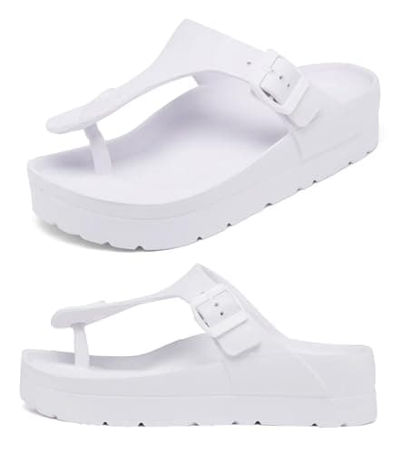 Haifago Women's White Platform Flip Flops with Arch Support, Adjustable Thong Sandals Summer Essential Outdoor Beach EVA Slides - Image 1