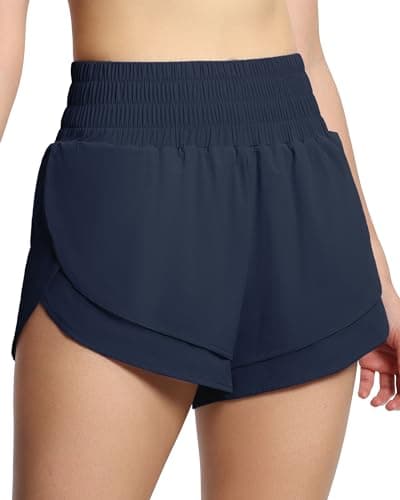 THE GYM PEOPLE Women's High Waisted Worktout Shorts Quick Dry Running Athletic Shorts with Mesh Liner Zipper Pocket Dark Navy Blue - Image 1