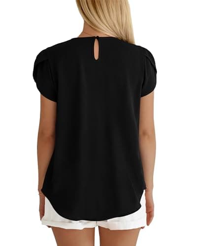 PRETTYGARDEN Women's Tops 2026 Casual Summer Round Neck Short Sleeve Basic Pleated Loose Fit Blouses Plain Tunic Shirts(Black,Small) - Thumbnail 5