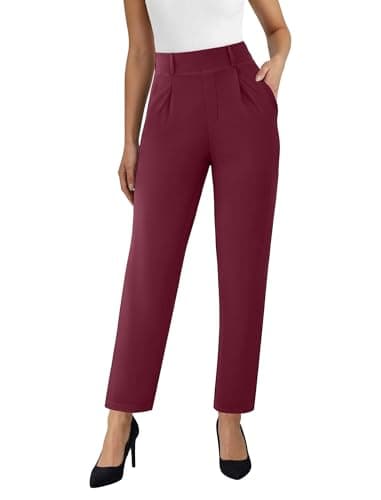 AB-Eleven Straight Leg Womens Dress Pants for, Stretchy Work Office Pants Pull on Business Casual Slacks with Pockets Wine Red - Image 1