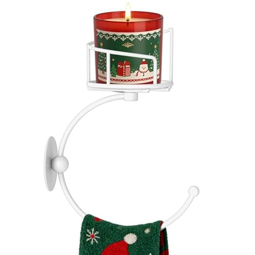 Zylbb Simple Hand Towel Holder with Candle Holder for Wall, Metal Towel Hook for Bathroom Wall, Rustic Towel Ring, Sturdy Wall Mounted Hanger for Bathroom, Kitchen, Entryway (White) - Image 1