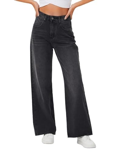 Genleck Baggy Jeans Women Loose Fit Petite Wide Leg High Waisted Jean Woman Oversized Y2K Pants Trendy (Black Gray,8) - Image 1