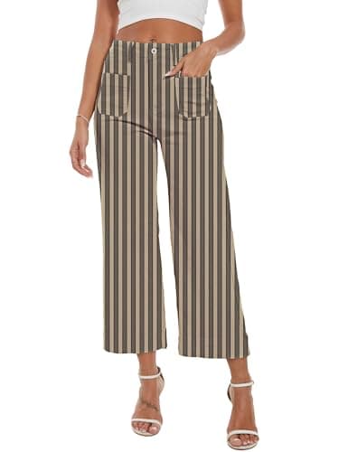 DAOAO Brown Striped Pants Women Cropped Jeans High Waisted Stretchy Wide Leg Jeans Woman Denim Pant Trendy S - Image 1