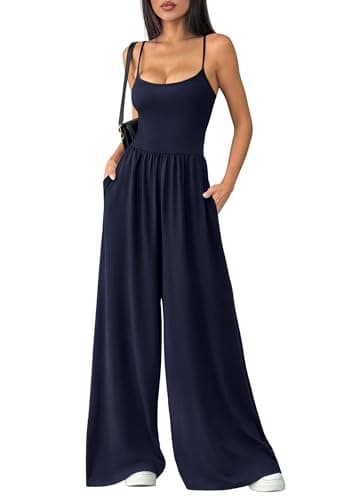 PRETTYGARDEN Jumpsuits for Women Summer 2026 Sleeveless Wide Leg Date Night Rompers Beach Vacation Cruise One Piece Outfits(Navy Blue,X-Large) - Image 1