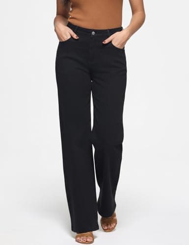 ZPIUO Straight Leg Jeans for Women - High Waisted Wide Leg, Y2K Loose Fit Denim Pants with Pockets 90s Black, Size 10 - Thumbnail 3