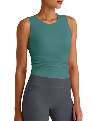 G4Free Workout Tops for Women Side Ruched Gym Athletic Cropped Tank Lightweight Sleeveless Tennis Exercise Shirt (Myrtle Green,XS) - Image 1