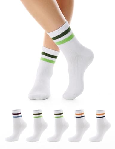 CS CELERSPORT Mini Crew Ankle Socks, Cotton Cushioned Running Athletic Causal Socks, Soft Comfortable for Women and Men 5 Pack, Stripped, Small - Image 1