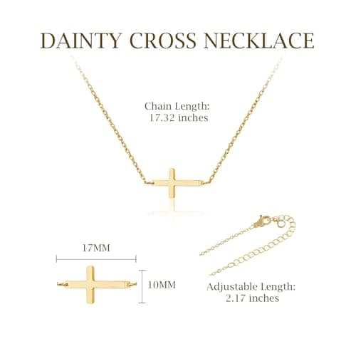 PNNY AMDA Gold Cross Necklace: 14K Gold Sideways Cross Necklace Pendant Small Simple Cute - Religious Gifts Faith Jewelry Easter Basket Stuffers (01 Sideways) XL-SZJ-HENG - Thumbnail 2