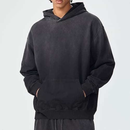 BLECIDENS Mens Oversized Acid Wash Hoodie Sweatshirt for Unisex,Heavyweight Vintage Cotton Pullover Streetwear Black - Thumbnail 3