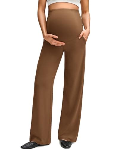 G4Free Maternity Yoga Pants with Pockets Stretchy Loose Work Casual Pregnancy Wide Leg Trousers for Women Over The Belly(Dark Coffee,XS,Tall) - Image 1