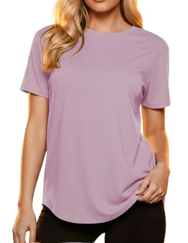 MAPICK Womens Short Sleeve Gym Tee Workout Shirt Athletic Yoga Top Summer Crew Neck Loose Fit Tee Purple - Image 1