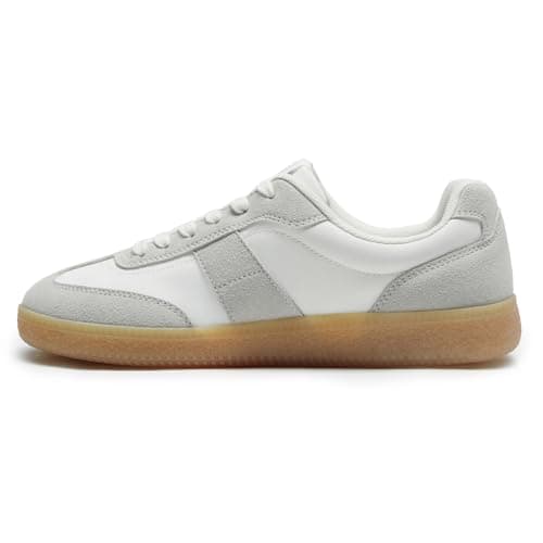 Rihero Women's Fashion Sneakers White Tennis Shoes Non Slip Comfortable Walking Shoes Round Toe Retro Sneakers Size 8.5 - Thumbnail 2
