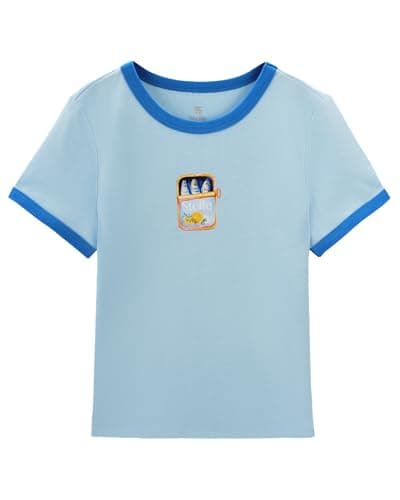 Stelle Girls Graphic Tees Short Sleeve Girls Shirts Cute Tops Crew Neck Casual Basic Summer T-Shirt for Kids Teen 14-15 Years(Seas the Day|Blue,XXL) - Image 1