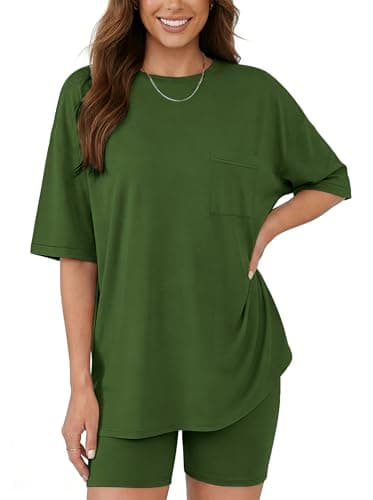 Aotasely Women 2 Piece Lounge Set Summer Oversized T-Shirt Biker Shorts Matching Airport Travel Casual Outfits Clothes - Image 1