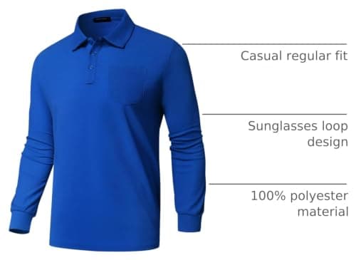 Promen polo Men's Classic Long Sleeve Polo Shirts Casual Lightweight Solid Golf Shirts with Pocket Royal Blue 3XL - Thumbnail 4