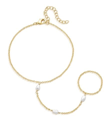 adoyi Gold Bracelets for Women 14K Gold Plated Trendy Hand Chain Bracelet Stackable Ring Bracelet Stack Set Adjustable Hand Chain Link Layered Waterproof Jewelry Gifts for Womens - Image 1