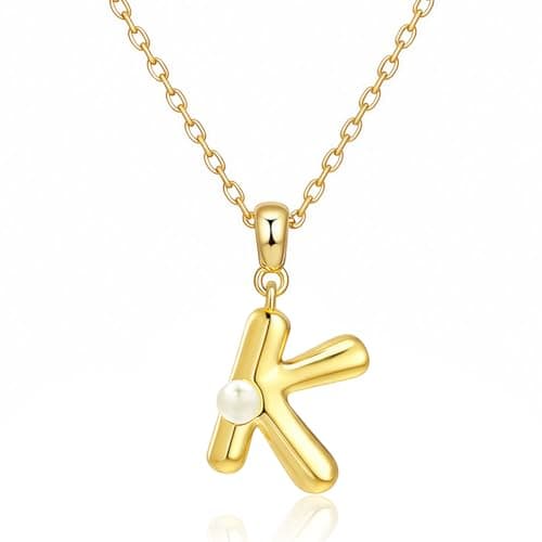 Milan Chiva Initial Letter Pendant Bubble Necklaces, 14K Gold Plated Dainty Necklace with a Cute Simulated Pearl, Name A-Z letter Pendant Personalized Charm Jewelry Trendy Gifts for Women MNS-1021GD - Image 1