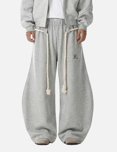 Vamtac Wide Leg Sweatpants Mens Baggy Barrel Pants Y2K Loose fit Gray Sweat Pants with Pockets - Thumbnail 2