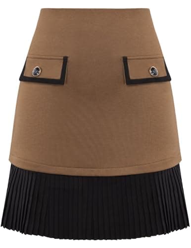 Kate Kasin Work Skirts for Women, Pleated Mini Skirt, High Waist A line Skirts(Brown, X-Large) - Image 1