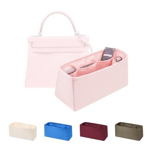 Women's Purse Organizer Insert - Satin & Lightweight Fabric with Inside Pockets, Portable for Commute, Travel, Shopping, and Evening, Multicolor Options, Fits for Kelly 28(Pink, KL28 Sellier) - Image 1