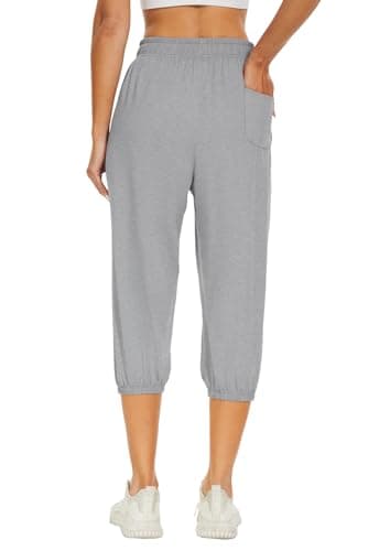 BATHRINS Women's Capri Sweatpants Summer Casual Jogger Drawstring Waist Pants with Back Pockets - Thumbnail 2