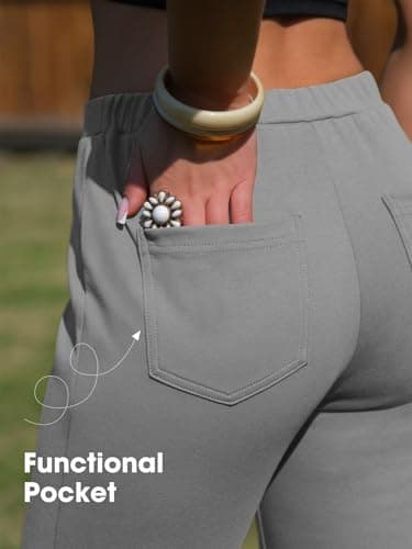 EXLURA Women's Stretchy Work Capri Pants Elastic Waist Business Casual Flare Cropped Trousers Cotton Yoga Leggings Pockets Grey - Thumbnail 4