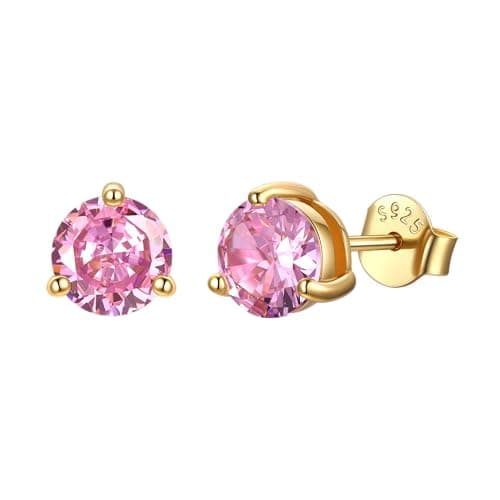 Justbeingcute Pink Stud Earrings Sterling Silver 1ct October Pink Earrings 6.5mm Soft Rose CZ Hypoallergenic Round Diamond Studs Dainty Jewelry Birthday Gift for Wife/Mom/Grandma