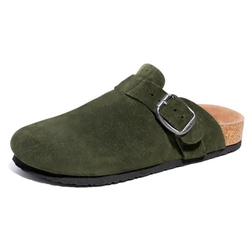 FITORY Mens Suede Clogs with Arch Support，Leather Cork Footed Mules Green Size 13 - Image 1