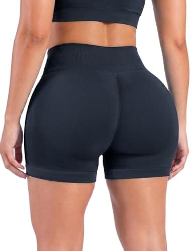 RIOJOY Womens Workout Shorts 4" Seamless High Waisted Scrunch Sports Yoga Fitted Short Tummy Control Running Biker Athletic No Front Seam Pants Soft Lightweight Booty Leggings Navy Blue XXL - Image 1