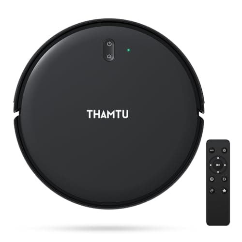 Thamtu Robot Vacuum Cleaner, Super Thin, Powerful Suction Vacuum Robot, Self-Charging Robotic Vacuum Cleaner, Cleans Hard Floors to Low-Pile Carpets, Black