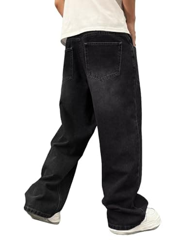 ALLABREVE Men's Baggy Hip Hop Jeans Y2k Wide Leg Denim Pants Relaxed Fit Skater Trousers Streetwear Black 01 - Thumbnail 3