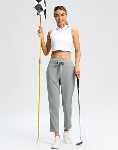 G Gradual Pants for Women High Waisted Golf Pants 2 Deep Pockets 7/8 Ankle Sweatpants for Athletic Travel Casual Lounge Work, Bright Grey, Small - Thumbnail 3