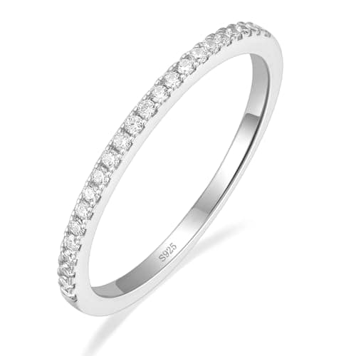 EAMTI 1.5mm Wedding Bands 925 Sterling Silver Half Eternity Stackable Engagement Rings for Women Size 6.5 - Image 1