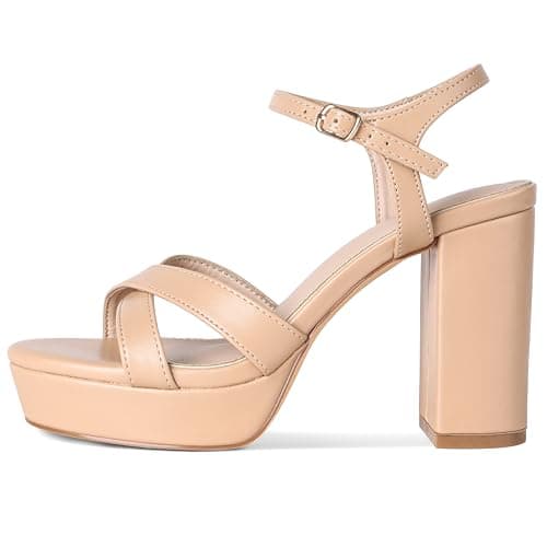 Erocalli Open Toe Heels for Women High Chunky Sandals Heeled Round Platform - Strappy, Nnde, Block, Summer, Adjustable, Wedding Dress Shoes - Image 1