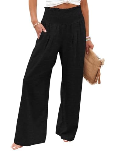GEMLON Womens Wide Leg Pants High Waisted Palazzo Pants Summer Flowy Lounge Trousers Casual Pants with Pockets Black M - Image 1