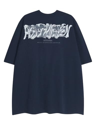 Aelfric Eden Metalic Graphic Tees Men Y2k Oversized T Shirts Women Vintage Tees Unisex Summer Tops Navy Blue X-Small - Thumbnail 2