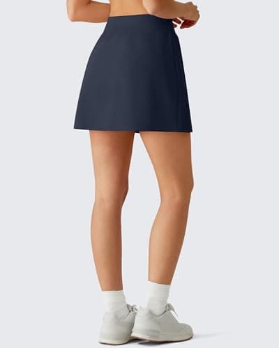 G4Free Golf Skorts for Women with 2 Pockets Lightweight Yoga Waist Ruffle Skirt Inner Shorts Stretchy Athletic A-line Summer Skirt(Dark Navy,L) - Thumbnail 5