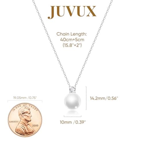 Juvux Necklaces for Women Pearl Pendant Necklace-S925 Sterling Silver Necklace 10mm Pearl Trendy Charm Jewelry for Women Gifts for Anniversary Wedding Birthday (CZ Silver) - Thumbnail 4