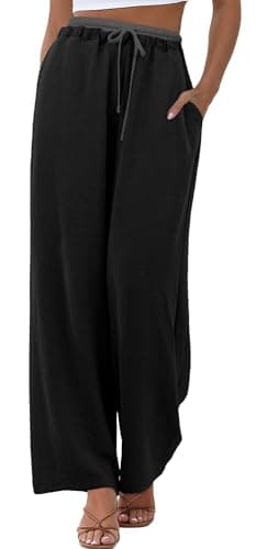 ONLYSTORY Womens Wide Leg Pants Flowy Hight Waisted Adjustable Drawstring Palazzo Trousers Business Casual Pants with Pockets - Image 1