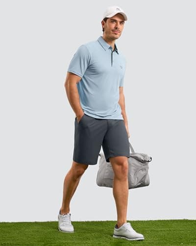 Mens Golf Shorts 9" Inseam Lightweight with 5 Pockets Casual Flat Front Water Resistant Hybrid Short for Dress Work (Iron Grey, L9, W40) - Thumbnail 3