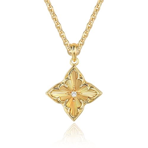 Fettero Gold Dainty Necklace for Women | 14K Gold Plated Four Leaf Clover Necklace Pendant | Lucky Simple Gold Plated Necklace Jewelry for Women - Image 1