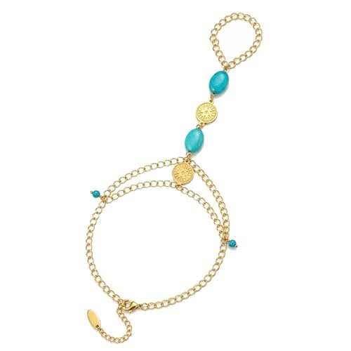 Turquoise Bracelet for Women, 14K Gold Plated Adjustable Stackable Boho Hand Chains - Healing Stone Jewelry Gift for Her, Christmas, Birthday, Dainty Southwest Everyday Good Luck Charm - Image 1