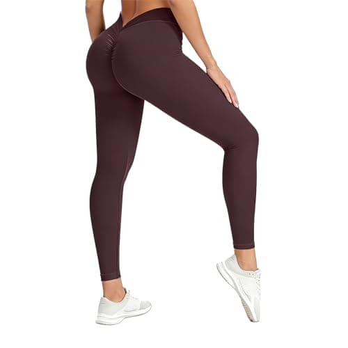 AMLEER V Back Scrunch Butt Leggings for Women - High Waist Tummy Control Butt Lifting Yoga Pants, Squat Proof Non See Through Slim Fit Activewear, Brownish Purple, Medium - Image 1
