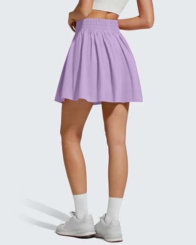 G4Free Skirts for Women Casual Summer Running Tennis Skorts with Pockets Elastic High Waist Golf Athletic Lounge Skirt Built-in Shorts(Light Purple,XXL) - Thumbnail 4