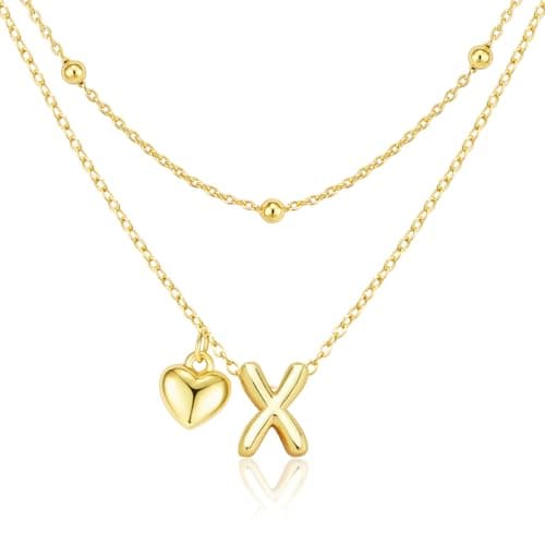 adoyi Gold Heart Initial Necklaces for Women Hers Dainty 14K Gold Plated Heart Initial Necklaces Layered Letter X Pendant Necklace Stack Birthday Valentines Gifts for Women Jewelry - Image 1