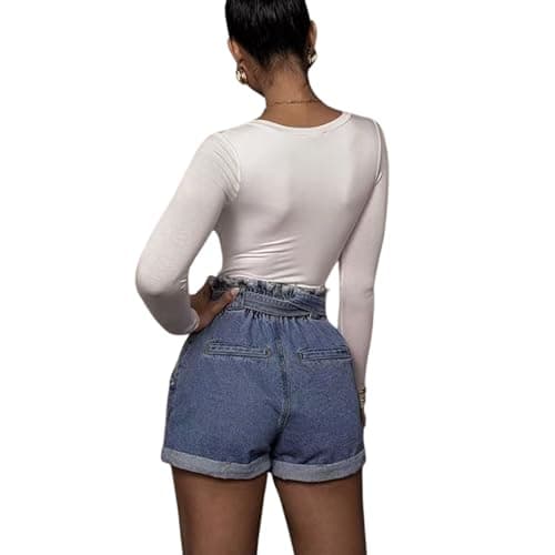 Bolsamila Women's Long Sleeve V-Neck Bodysuit Sexy Thong Bodysuit Shirts Slim Fit Going Out Tops (White, M) - Thumbnail 3