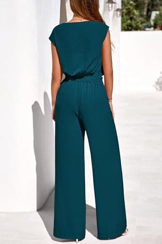 PRETTYGARDEN Women 2 Piece Lounge Sets 2026 Casual Summer Outfits Cap Sleeve Strappy Crop Tops Wide Leg Pant Tracksuit(Dark Blue,Large) - Thumbnail 5